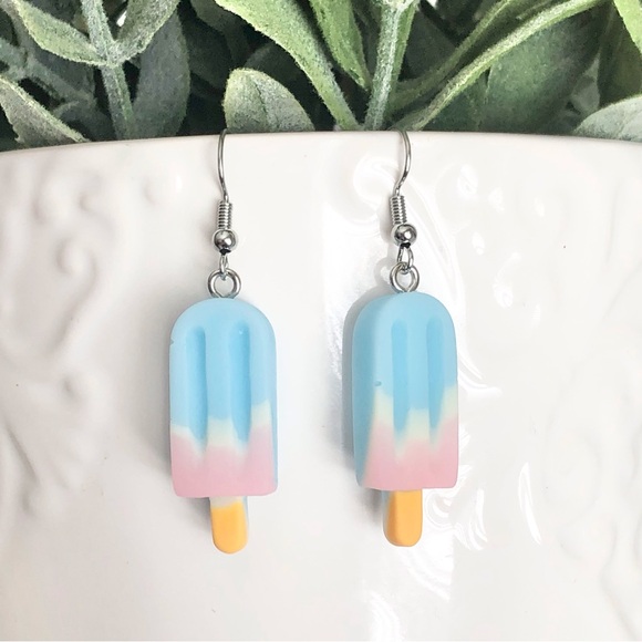 New Handmade Blue and Pink Popsicle Earrings Summer Beach Party Gift Dangling - Picture 1 of 6